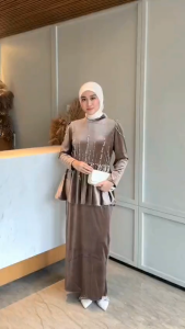 Amellinda gamis bludru peplum | dress payet mewah gaun wanita utk pesta kondangam seragaman bridesmaid lebaran