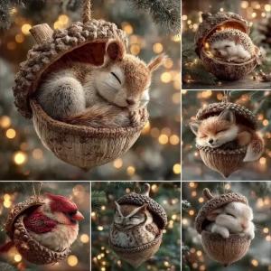 MIX&EQUIPMENT | Acrylic Xmas Tree Decorations 2D Animal Ornament Pendant Cute Animal Rustic Seasonal Decor For Tree Window Christmas Present