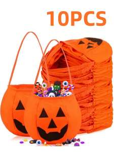 Trick Or Treat Bag Halloween Candy Tote Pumpkin Design Jack O Lantern Style For Kids Halloween Party Gift Cute Holiday Candy
