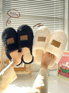 รองเท้าแตะผ้าฝ้ายแบบมีหัวสำหรับใส่ในบ้าน ฤดูหนาว รองเท้าแตะแบบสวมสำหรับคู่รัก ป้องกันการลื่น อบอุ่น สำหรับผู้ชายและผู้หญิง วัสดุขนสัตว์ รองเท้าแตะแบบลำลองสำหรับใส่ในบ้าน