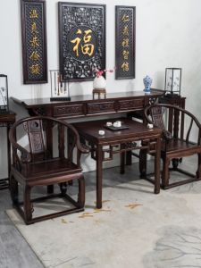 Traditional Chinese Six-Piece Hardwood Temple Table Master Chair Home Altar Eight Immortals Table Central Hall Furniture Set