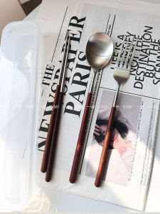 Solid Wood Retro 304 Stainless Steel Fork Spoon Food Grade Chopsticks Spoon Portable Case Suit Door Frame Tableware