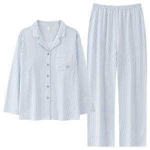 Miiow | Pure Cotton Long Sleeve Womens Sleepwear Spring Autumn New Style Striped Fresh Style Home Clothes Suitable For Outdoor Wear