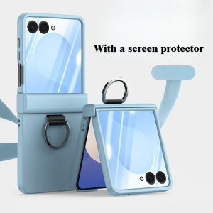 Candy Color Skin Touch Finger Ring Hard PC Case For Samsung Z Flip 8 7 6 5 4 Built-in Screen Film Shockproof Protection Cover