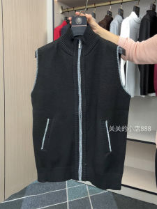 เสื้อกั๊กถักหนาสำหรับผู้ชายในฤดูหนาว เสื้อคลุมกันหนาวแบบสวมหัว แขนกุด คอปกต่ำ ผ้าขนแกะผสมโพลีเอสเตอร์ แฟชั่นสำหรับผู้ชาย