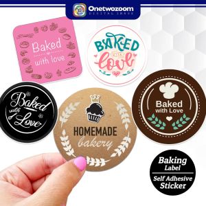 Self Adhesive Sticker | Baked with Love Sticker | Mirrorkote Sticker | Homemade Cake Bakery Label