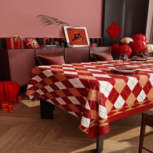 SHULIAN | Waterproof Oil-Resistant Wash-Free Red Check Tablecloth