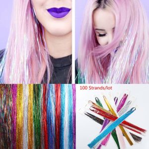 PLT96866 100 Strands Hàng Tổng hợp tóc Streak Clubbing Lụa tơ tằm Màu cầu vồng long lanh Dây buộc tóc Nối tóc
