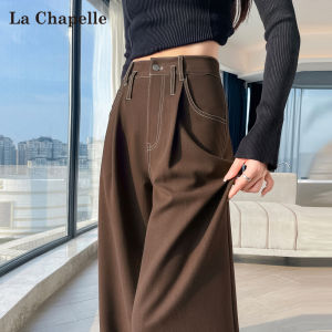 La Chapelle Wide Leg Straight Cut Denim Jeans Womens Autumn Spring Amber Glow Texture High Waist Commute Style Jeans
