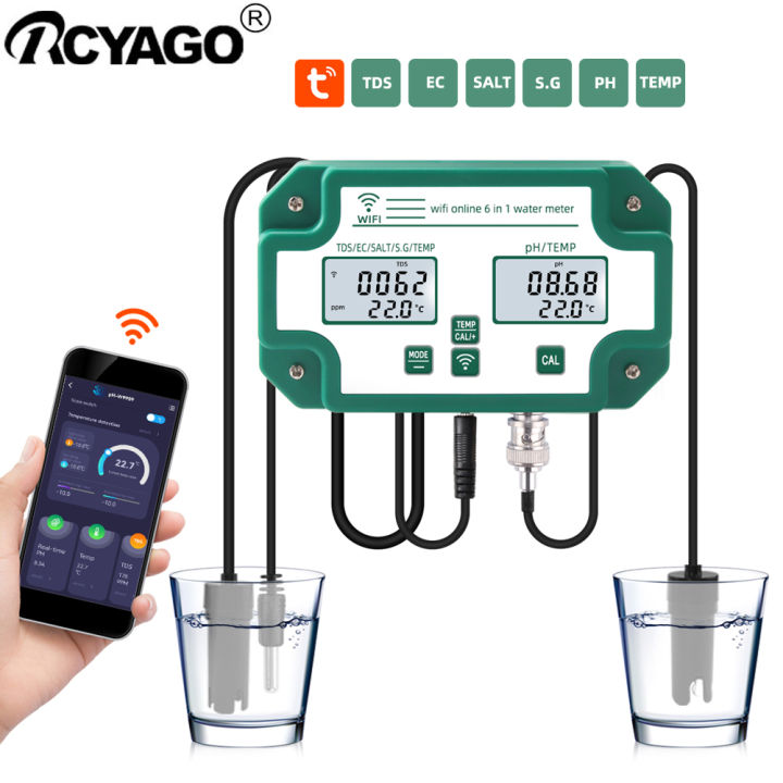 Rcyago Digital Smart Ph Tds Ec Salinity S G Temp Water Meter Bluetooth