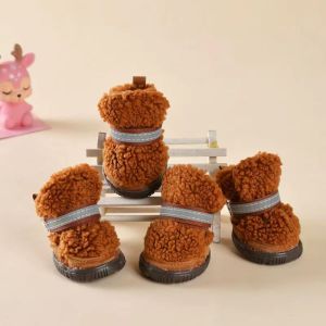 Teddy Velvet Winter Pet Shoes Non-Slip Dog Cotton Boots Small Breed Snow Boots for Bichon Puppy Warm Comfortable Dog Footwear