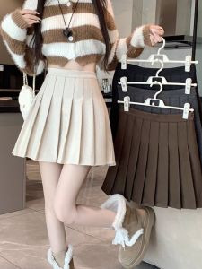 Slimming High Waist Thickened Woolen Pleated Skirt Womens Autumn Winter A-Line Short Skirt College Style JK Mini Skirt