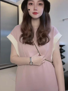 Stylish Mid-Length Dress Summer New Arrival Versatile Design Korean Style Commute Short Sleeve round Neck H-Shape Dress