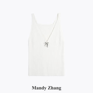 Slimming V-Neck Beaded White Camisole Spring/Summer