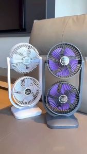 Double Head Desktop Fan High Wind Power Air Circulation Fan 3 Wind Speed USB Rechargeable for Office Dormitory Home Use