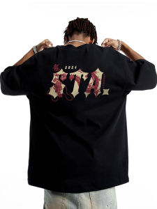 Loose round Neck Short Sleeve T-Shirt Mens Spring Summer Trendy Brand Dragon Year Lucky Fortune Dragon Heavyweight Cotton Tee