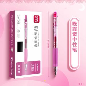 Deli Colorful Ballpoint Pens Quick Dry Note Taking Highlighter Student Use High Aesthetic Value Complete Set Fluorescent Pen Core