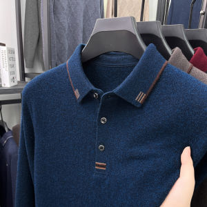 เสื้อสเวตเตอร์คอปกตั้งทรงหลวมผ้าขนสัตว์สำหรับผู้ชาย สีแดง ถักนิตติ้ง ทรงปกติ เสื้อคลุมแบบสวมหัว ขนสัตว์แท้ 100% ฤดูหนาว