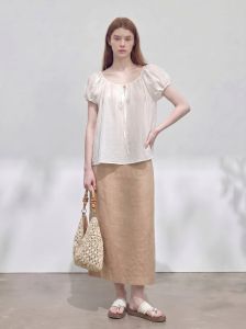GULILI | Korean Style White Puff Sleeve Tie-up Skirt Suit
