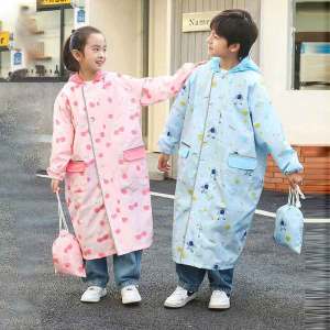 Childrens raincoat with schoolbag for boys and girls baby one-piece raincoat Long waterproof windproof rain poncho