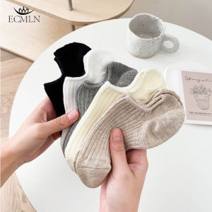 ECMLN Tất nữ màu kem cotton nguyên chất sọc dọc nông mùa hè chống trượt vô hình tất thuyền