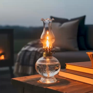 Đèn Dầu Thuỷ Tinh Trang Trí Bàn Thờ Decor/ Đèn Dầu Lưu Ly Cao Cấp Chạm Khắc Hoa Văn Chụp Đèn Loe