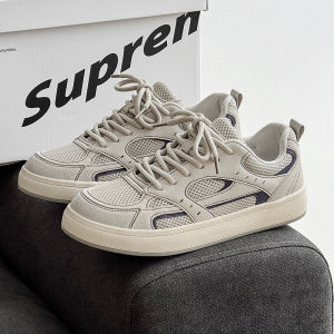 Mens Summer Breathable Mesh Casual Shoes Sporty Youth Trendy Glideshark Sneakers Leather Patchwork round Toe Thick Bottom