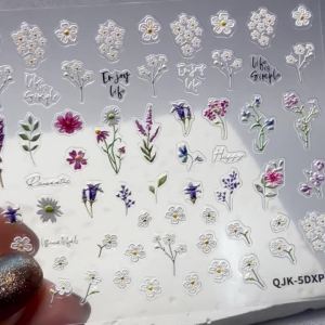 1PC 5D Embossed Floral Nail Art Stickers Hibiscus Frangipani 3D Adhesive Nail Decals DIY Manicure Decoration Wrap Nail Supplies