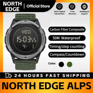 NORTH EDGE ALPS Mens Digital Carbon fiber Watch Shock Militray Sports Super Light Outdoor Compass Waterproof 50M Wristwatches