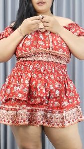 Setelan rok pantai Bali wanita top karet tumpuk oneset