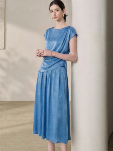 Roey s house | High Gloss Blue Satin Suit for Summer Casual Workwear