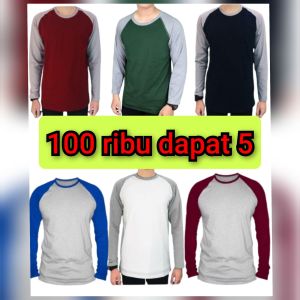 Paket Hemat 100 ribu dapat 5 kaos lengan panjang reglan pria wanita dewasa baju murah lengan panjang