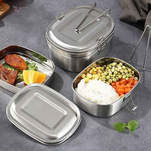 YESPERY Stainless Steel Bento Box Double Layered Food Box Children Picnic School Lunch Box Company Canteen Fast