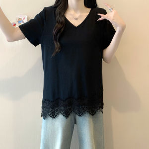 AIYITI | Áo Thun V-Neck Ren Vàng cho Phụ Nữ Cỡ Lớn Che Bụng