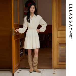 Elegant Bohemian Short Dress for Women by ELLASSAY Cake Skirt Style Seaside Autumn Season Long Sleeve Soft Viscose Fiber