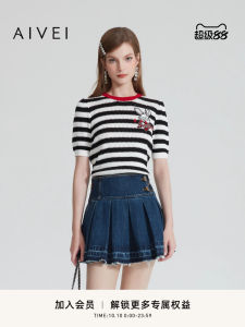 Aivei Summer New Anti-Aging Versatile Rabbit Patchwork Knitwear Sweet Style Polyester Fiber Short Sleeve round Neck Regular Fit