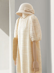 Summer 2024 Womens round Neck Dress Soft Personality H-Shape Short Size Texture Feeling First Love Dress Korean Style Bubble Sleeve