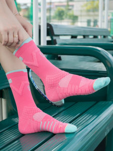 Womens Mid-Calf Fitness Running Socks Breathable Compression Socks for Badminton Towel Bottom Marathon Sports Socks