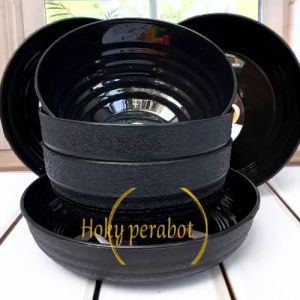 HEMAT ISI 12 PCS PAKET PIRING DAN MANGKUK RAMEN BULAT HITAM ULIR TERLARIS