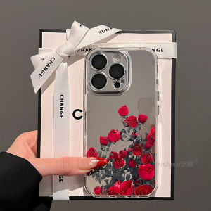 Red Rose Bouquet Mirror Protection Case for iPhone 16 pro Max 17 pro 14 plus 15 pro 13 PM Fashionable Small Audience Style