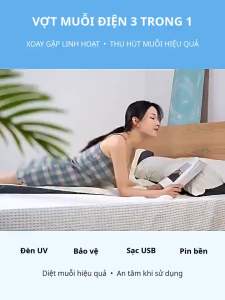 Vợt Muỗi Điện 2 Trong 1: Đèn Bắt Muỗi & Đèn Tím Gấp Gọn Treo Tường Sạc USB Tiện Lợi