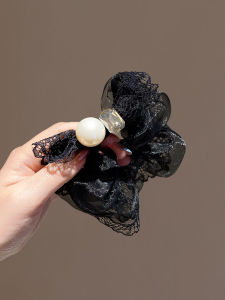 ริบบิ้นผมผ้าไหมมุกสุดหรูหราสำหรับผู้หญิง ริบบิ้นผมขอบลูกไม้สีดำ ริบบิ้นผมยางยืดสไตล์เกาหลี ใหม่ล่าสุด 2024