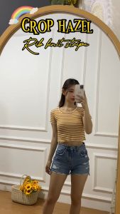 AQILA - Hazzel Ripped Knit Crop Tee Stripe - Kaos Salur Wanita Lengan Pendek / T-shirt / Atasan Pakaian Wanita