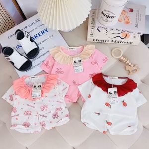 [M1] Bộ cộc tay Cổ Bèo bộ tăm lạnh cho bé gái họa tiết đẹp size 6-16kg