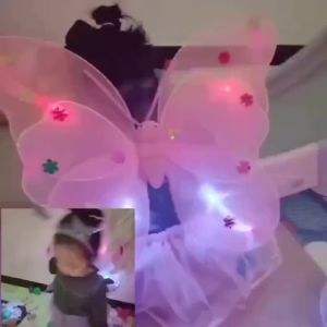 Glowing Butterfly Wings Princess Kid Birthday Set Angel Fairy Halloween Christmas Costume Girls Gift