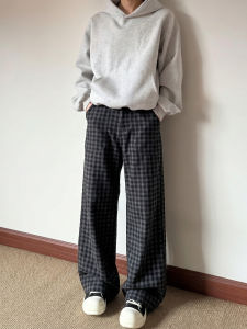 ZHUOCAN | Black Gingham Ice Silk Light Bubble Yarn Mens Summer Trousers