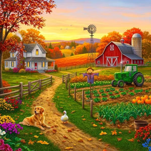 Huacan 5D DIY New Diamond Painting Fall Farm House Diamond Mosaic Landscape Complete Kit Home Decoration