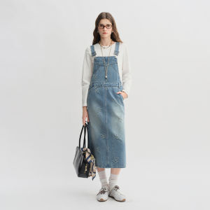 DUSHU | Plus Size Fringed Flower Denim Coat Dungaree Dress