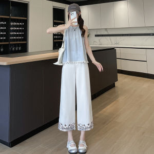 Quần Jeans Denim Thêu Rộng Mùa Hè Mỏng Mới Quần Ống Rộng Cổ Điển Thoải Mái Thường Ngày Cho Nữ