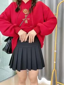 Penghantaran dari China [2025] Rok Lipit Wanita 2021 Pinggang Tinggi Baru a Skirt A-Line Hitam untuk Semua Musim Pinggang Bergetah Slimming Skirt Pendek Anti-Pendedahan 3.5